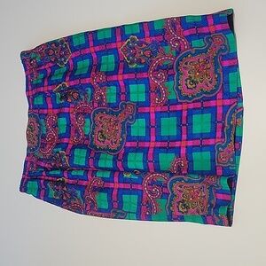 Vintage Colorful 100% Silk  Vibrant Paisley Pencil Skirt